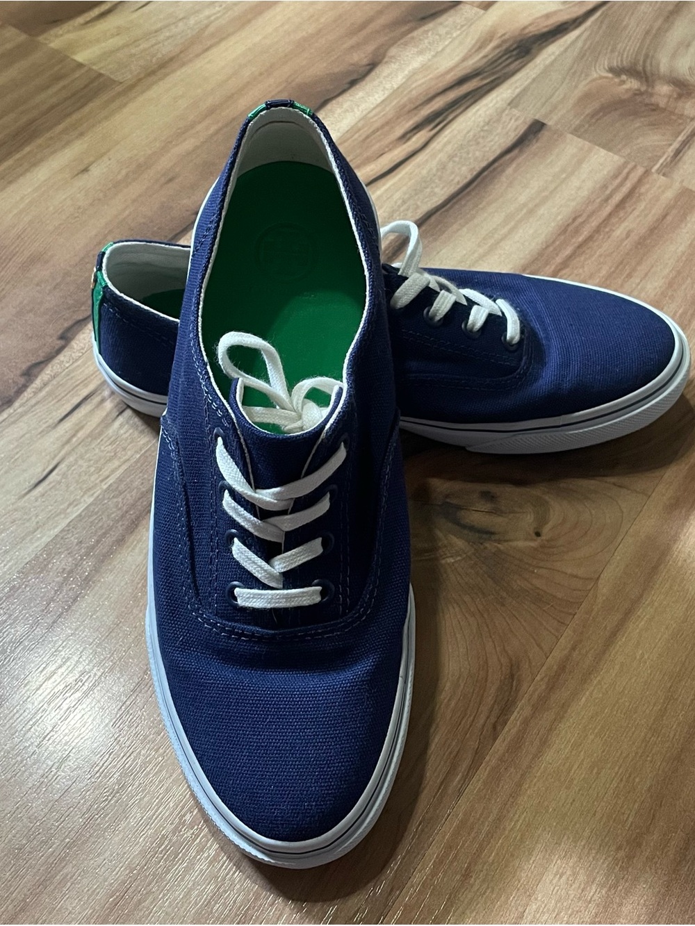 Tory Burch Murray Navy Low Top Tennis Shoes with Court Green Insole Size 9